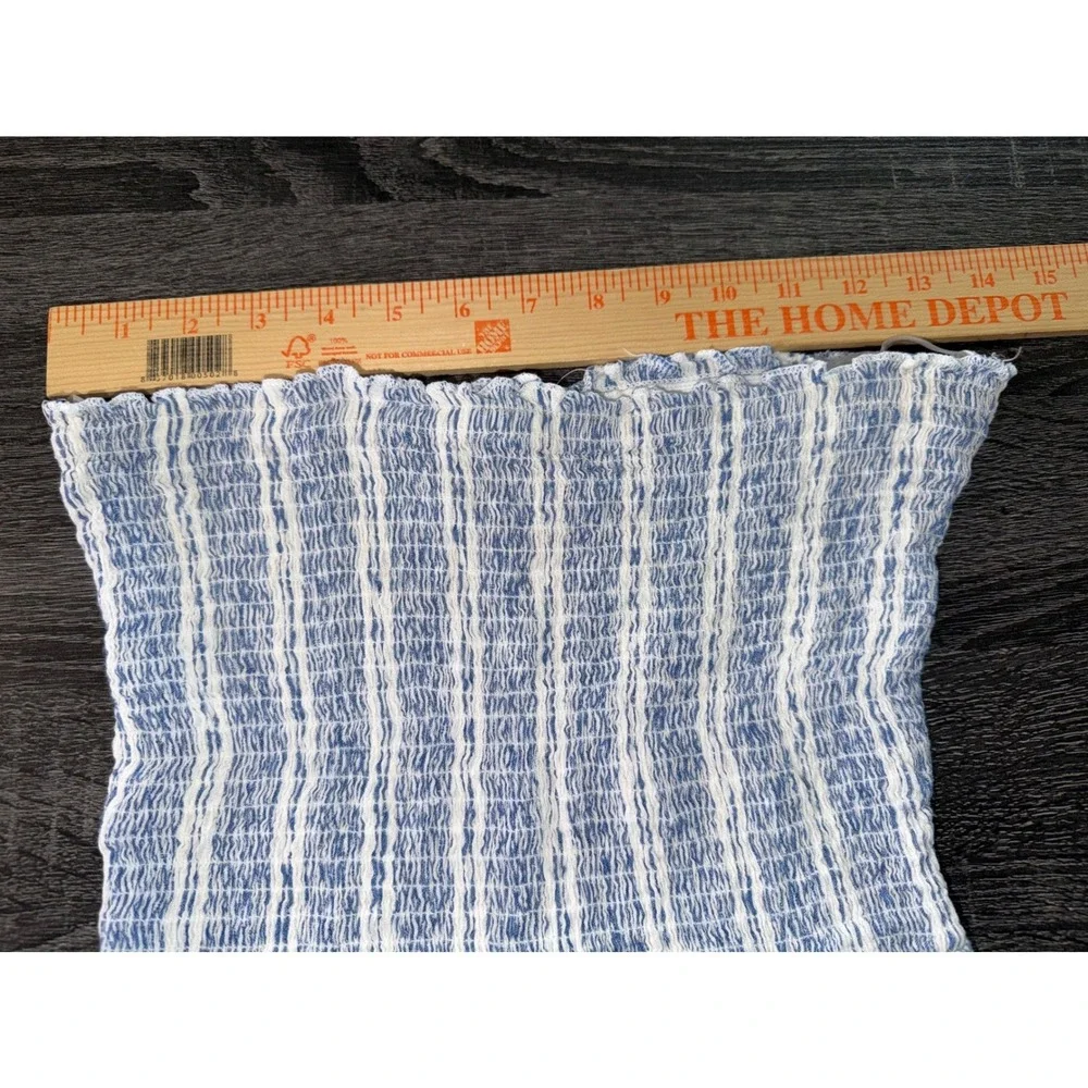Angie Womens Blue White Striped Smocked Strapless Romper Ruffle Hem Size S - Picture 5 of 6